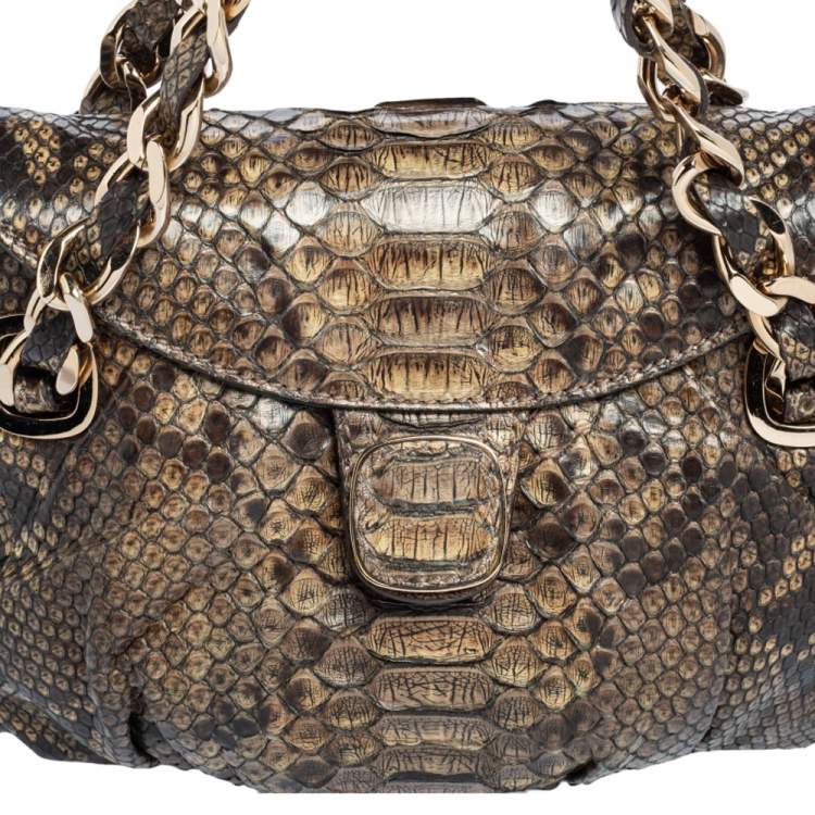 Pre Owned Zagliani Brown Python Flap Chain Shoulder Bag