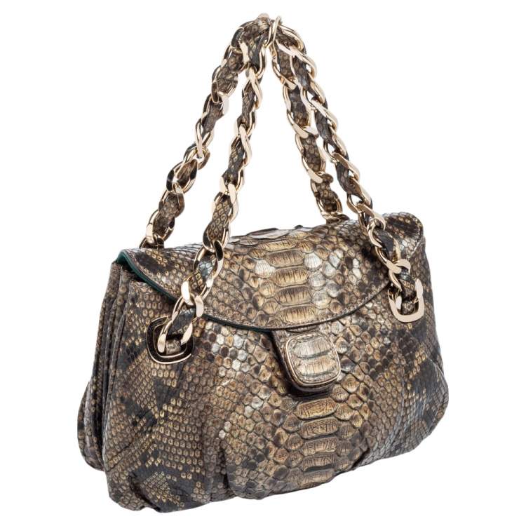 Pre Owned Zagliani Brown Python Flap Chain Shoulder Bag