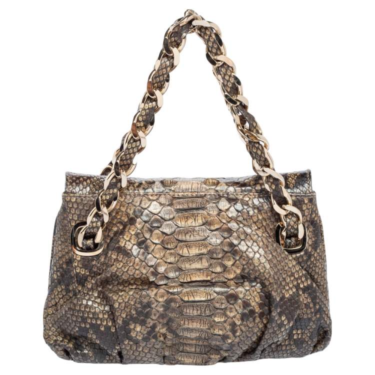 Pre Owned Zagliani Brown Python Flap Chain Shoulder Bag