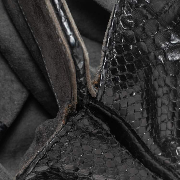 Pre Owned Zagliani Mettalic Black Python Puffy Hobo
