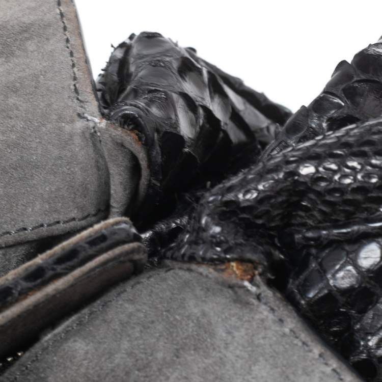 Pre Owned Zagliani Mettalic Black Python Puffy Hobo