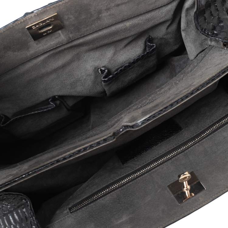 Pre Owned Zagliani Mettalic Black Python Puffy Hobo