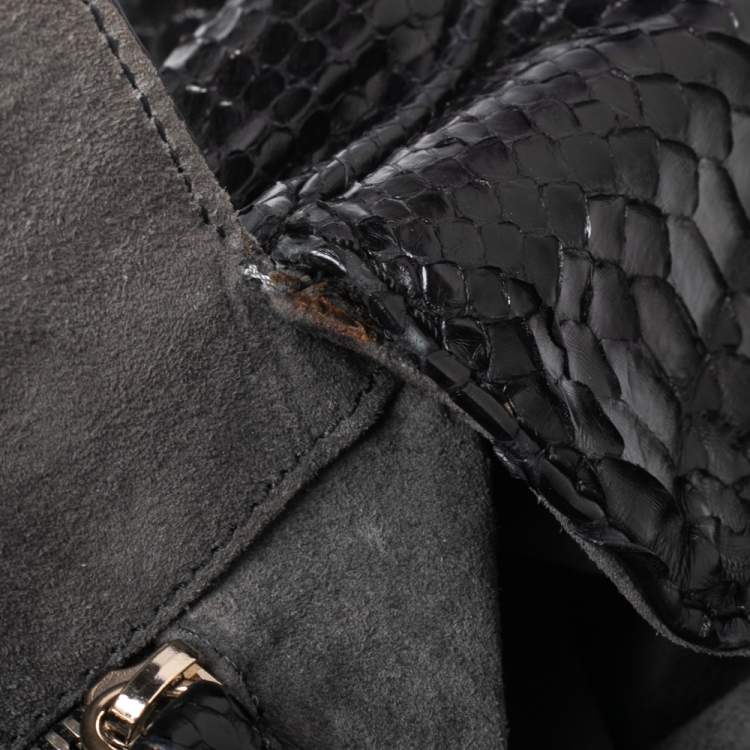 Pre Owned Zagliani Mettalic Black Python Puffy Hobo
