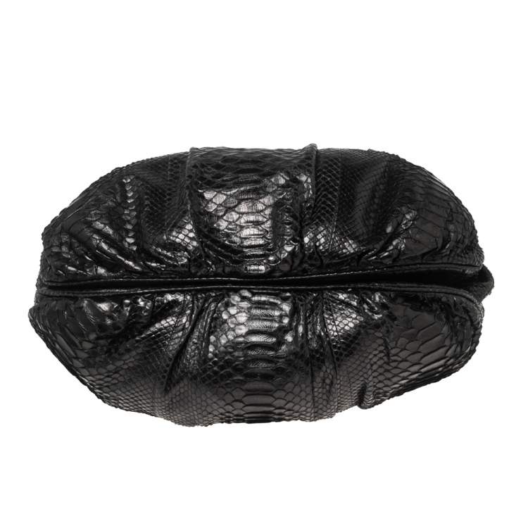 Pre Owned Zagliani Mettalic Black Python Puffy Hobo