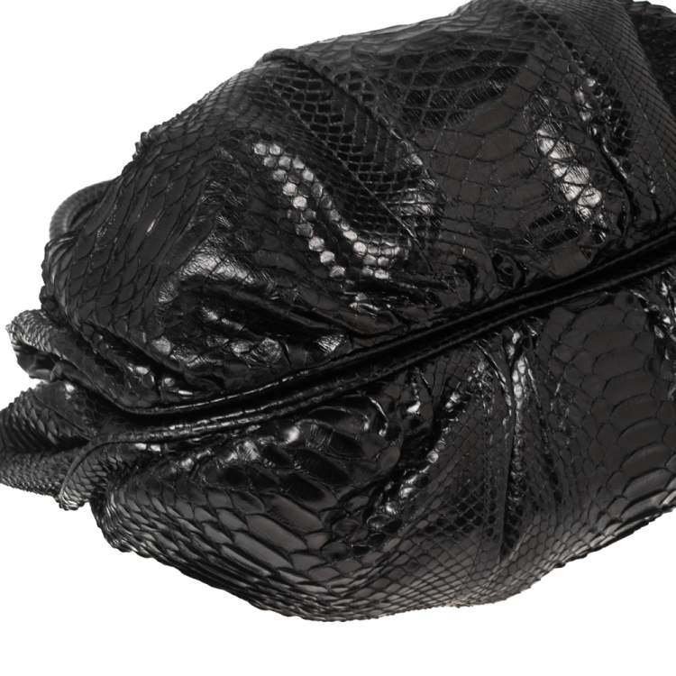 Pre Owned Zagliani Mettalic Black Python Puffy Hobo