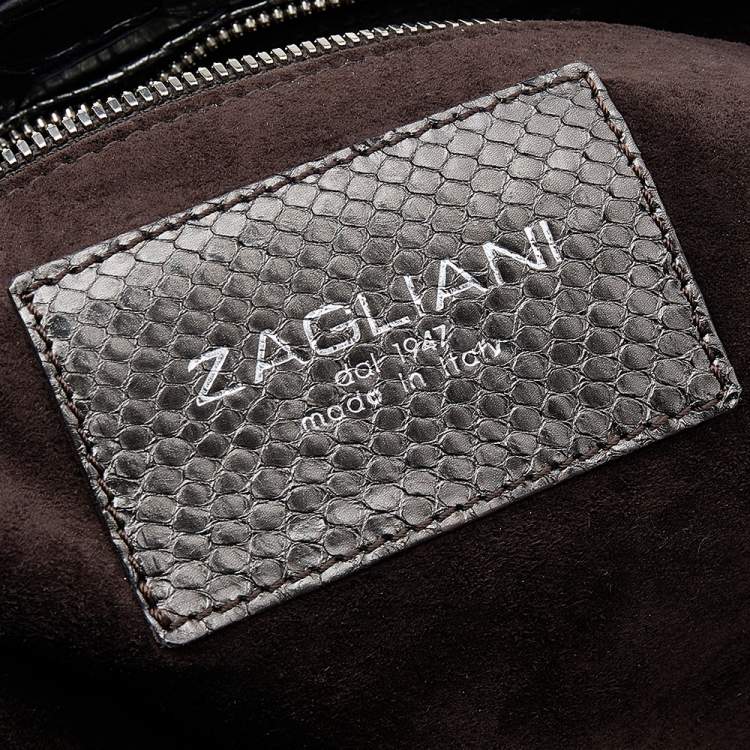 Pre Owned Zagliani Metallic Silver Python Leather Oversized Clutch