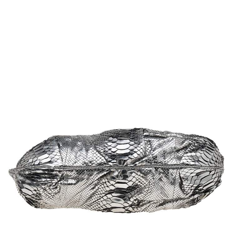 Pre Owned Zagliani Metallic Silver Python Leather Oversized Clutch