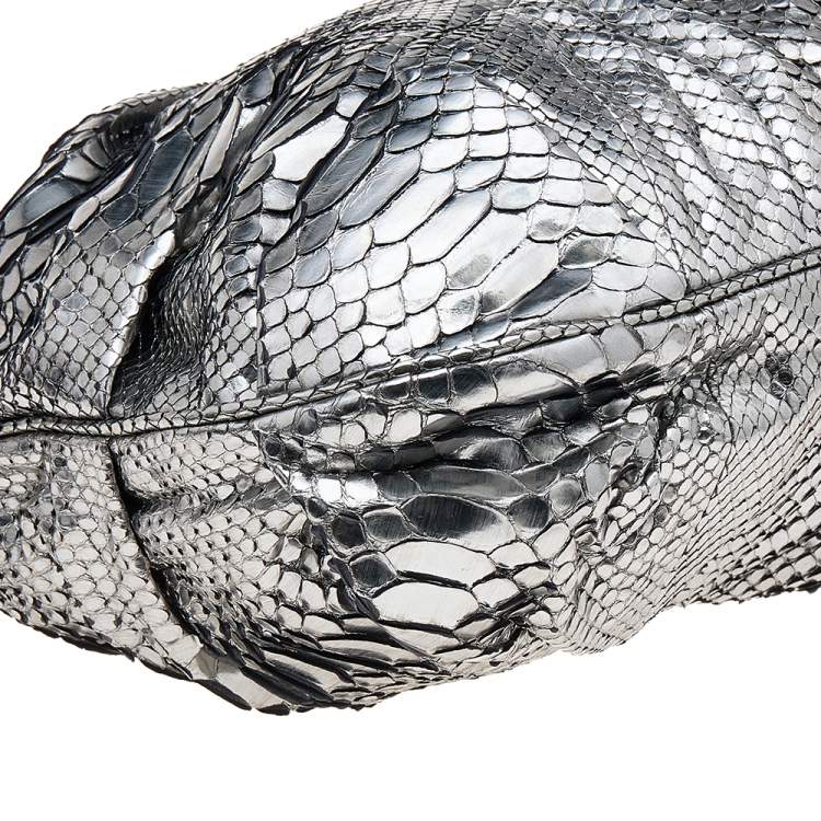 Pre Owned Zagliani Metallic Silver Python Leather Oversized Clutch