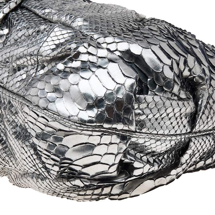 Pre Owned Zagliani Metallic Silver Python Leather Oversized Clutch