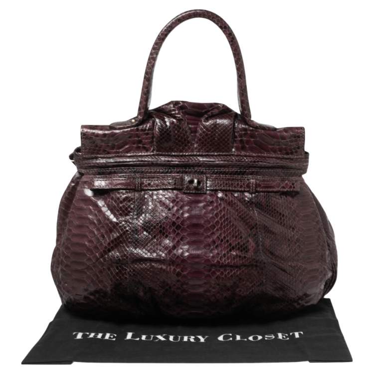 Pre Owned Zagliani Two Tone Python Top Pleated Hobo
