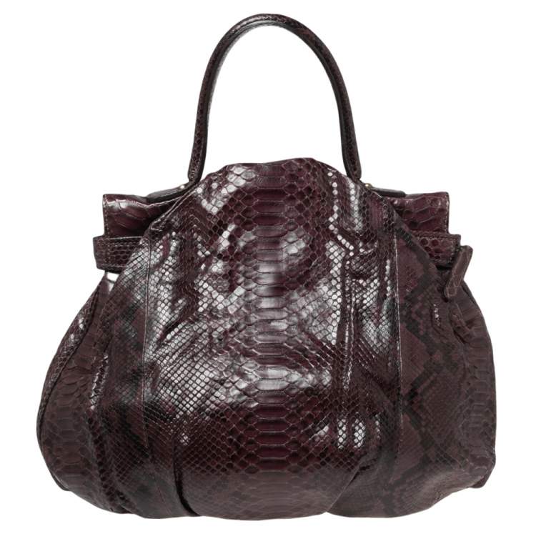 Pre Owned Zagliani Two Tone Python Top Pleated Hobo