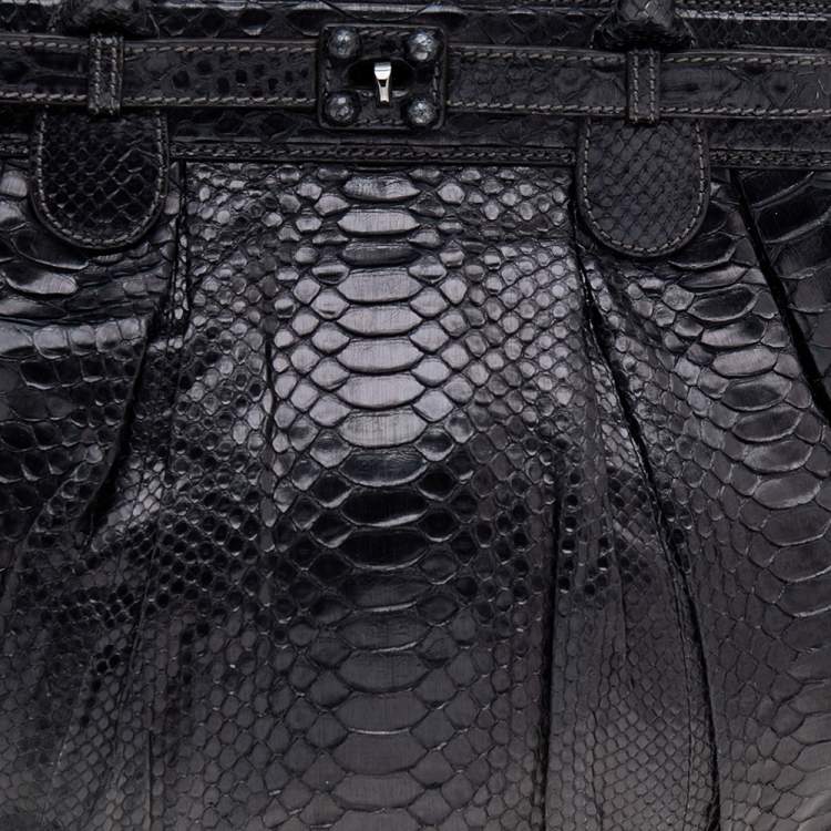 Pre Owned Zagliani Dark Grey Python Puffy Hobo