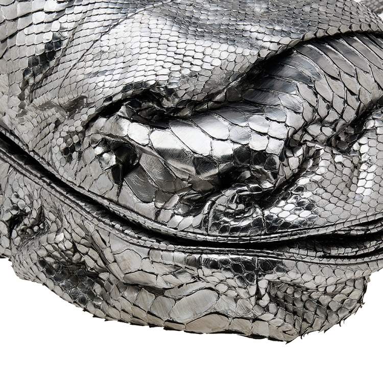 Pre Owned Zagliani Metallic Silver Python Puffy Hobo