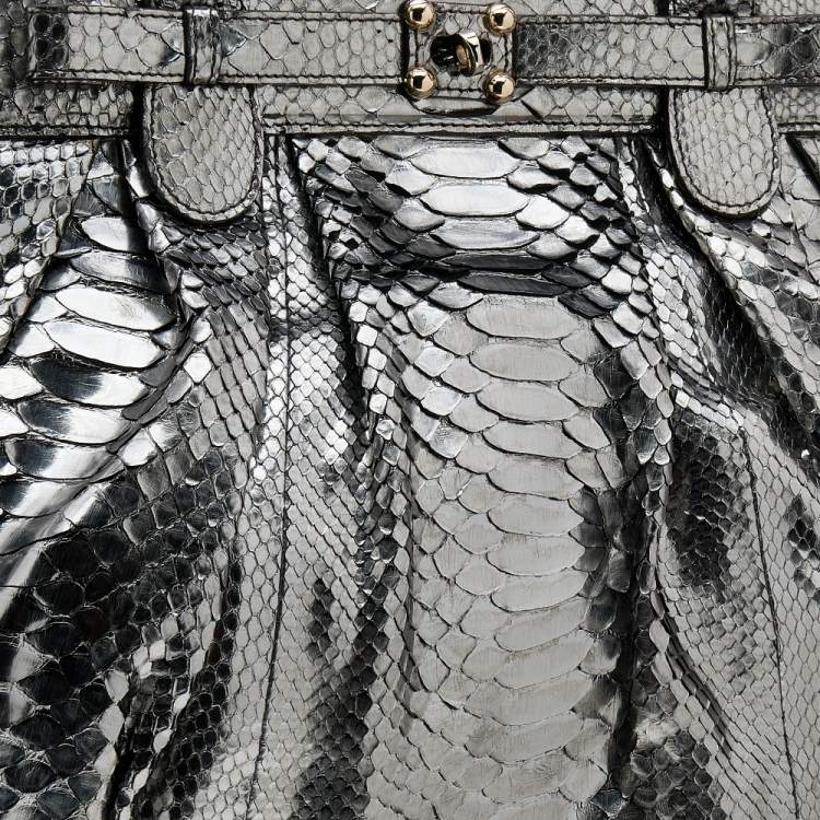 Pre Owned Zagliani Metallic Silver Python Puffy Hobo