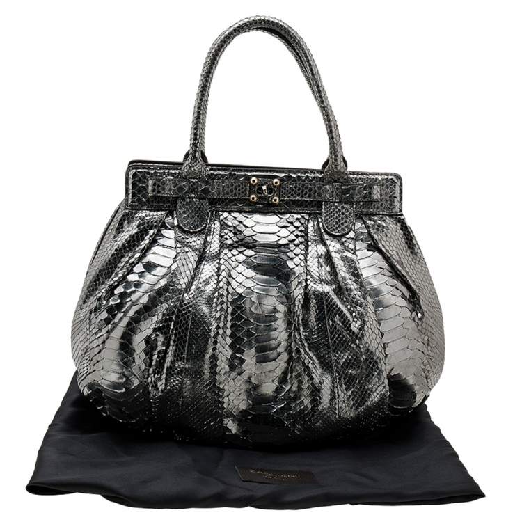 Pre Owned Zagliani Metallic Silver Python Puffy Hobo