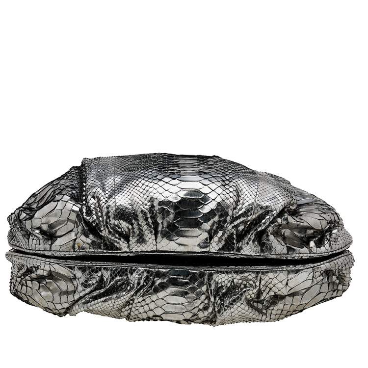 Pre Owned Zagliani Metallic Silver Python Puffy Hobo