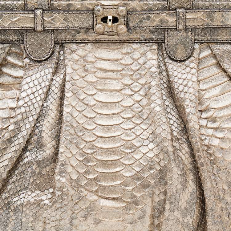 Pre Owned Zagliani Metallic Gold Python Puffy Hobo