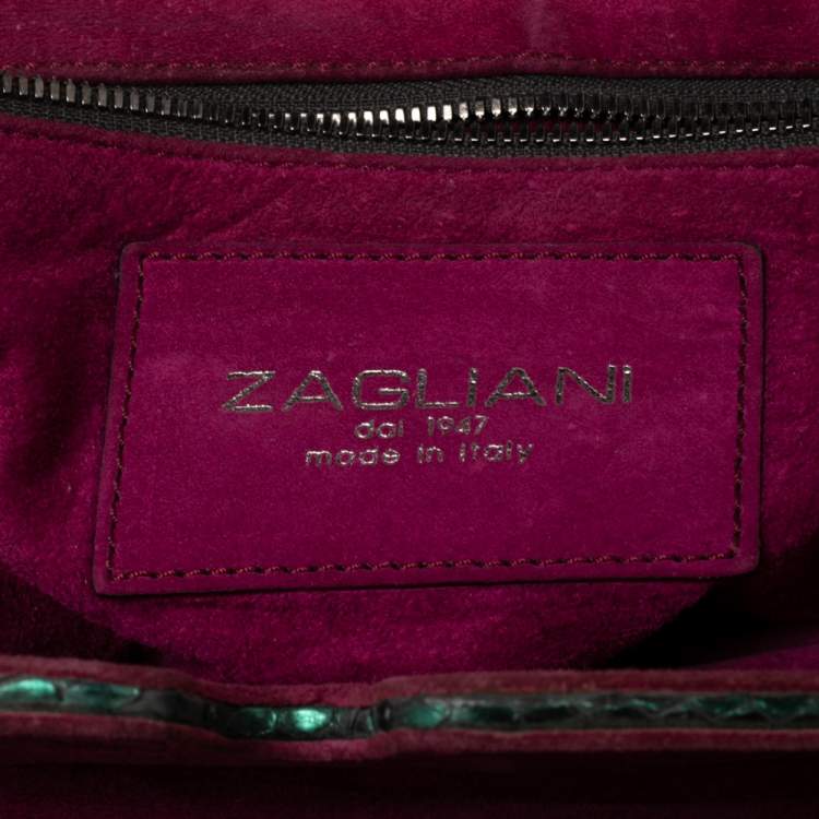 Pre Owned Zagliani Metallic Green Python Puffy Hobo