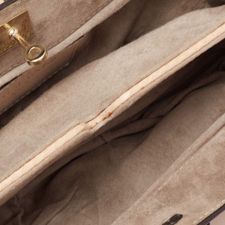 Pre Owned Zagliani Beige Python Turn Lock Clutch 