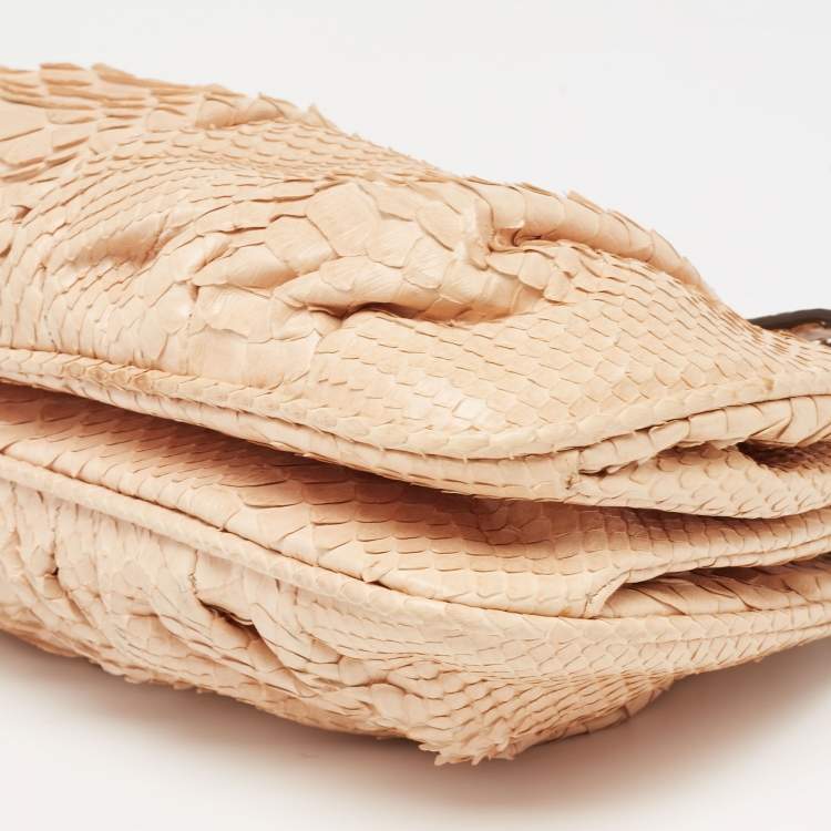 Pre Owned Zagliani Beige Python Turn Lock Clutch 