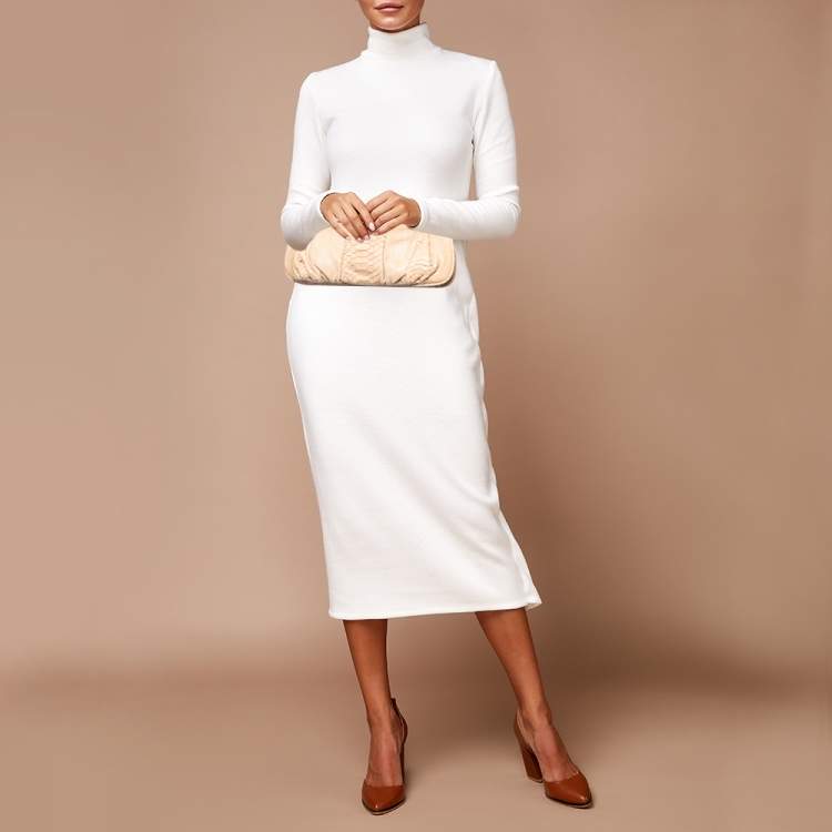 Pre Owned Zagliani Beige Python Turn Lock Clutch 