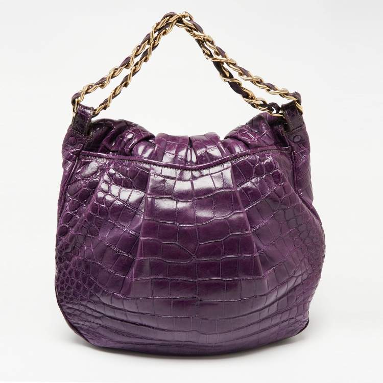 Pre Owned Zagliani Purple Crocodile JJ Hobo