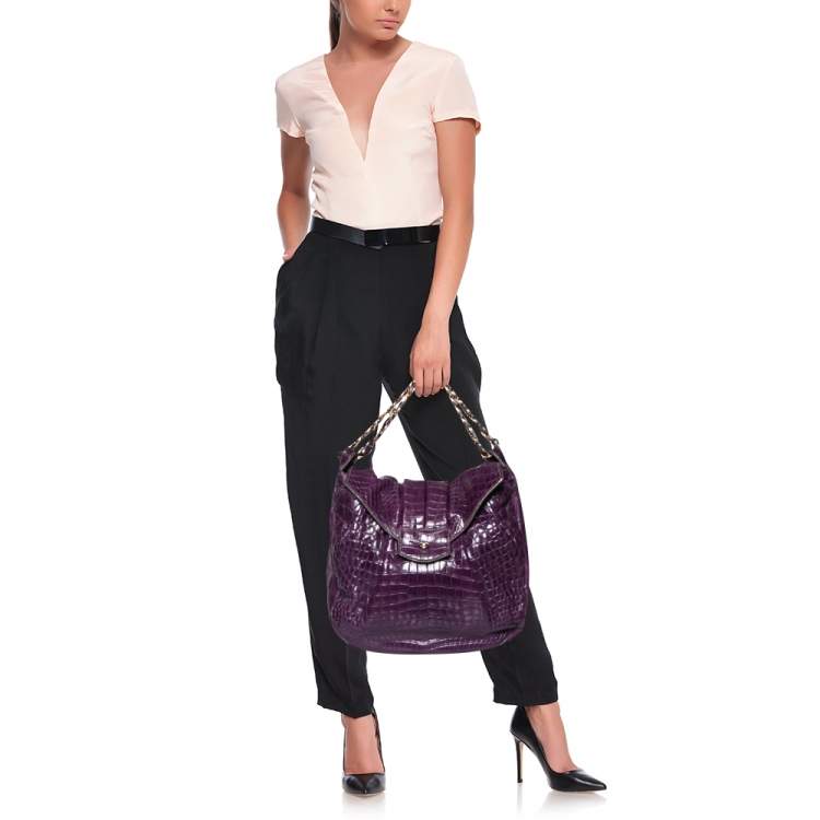 Pre Owned Zagliani Purple Crocodile JJ Hobo
