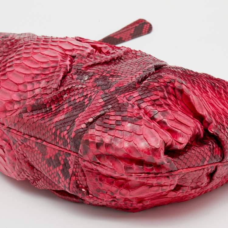 Pre Owned Zagliani Pink/Black Python Leather Oversized Clutch