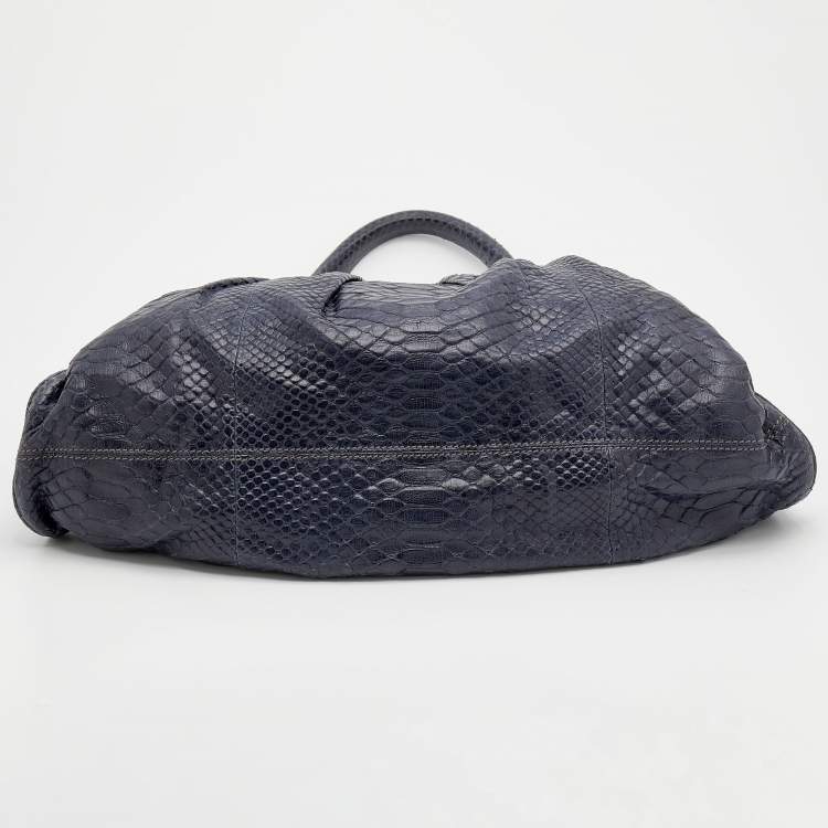 Pre Owned Zagliani Blue Python Procida Top Handle Bag