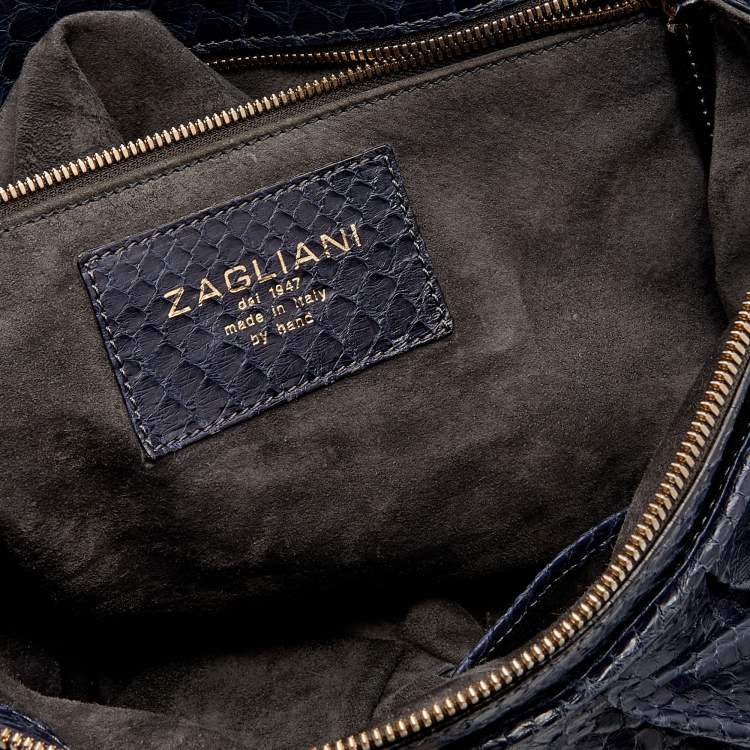 Pre Owned Zagliani Blue Python Procida Top Handle Bag