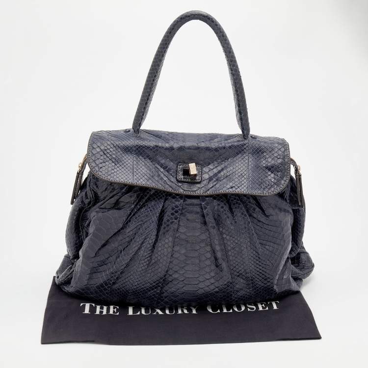 Pre Owned Zagliani Blue Python Procida Top Handle Bag
