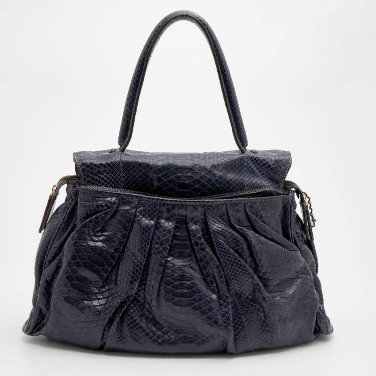 Pre Owned Zagliani Blue Python Procida Top Handle Bag