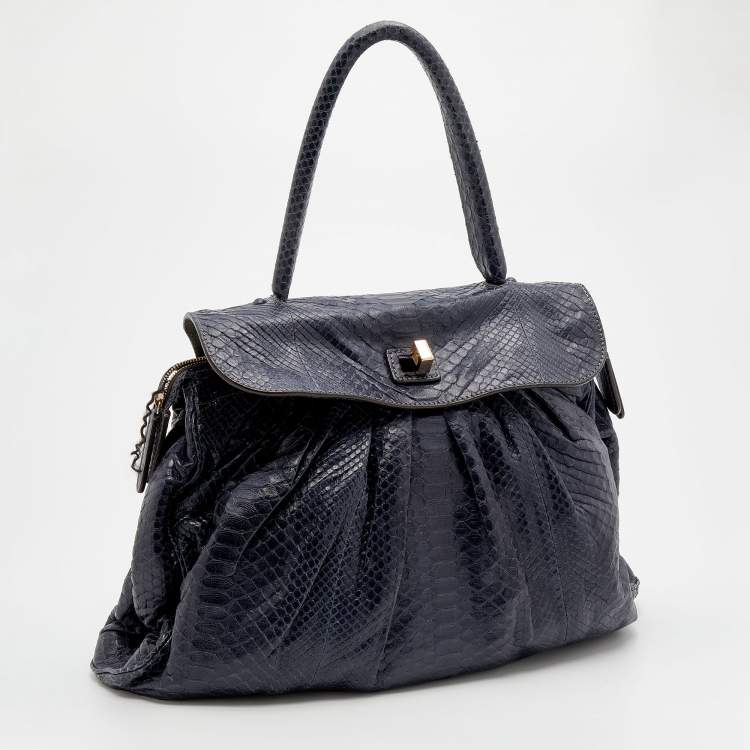 Pre Owned Zagliani Blue Python Procida Top Handle Bag