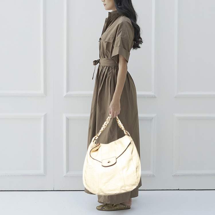 Pre Owned Zagliani Cream Python Hobo