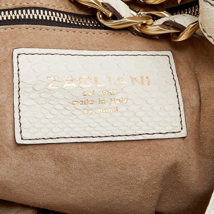 Pre Owned Zagliani Cream Python Hobo