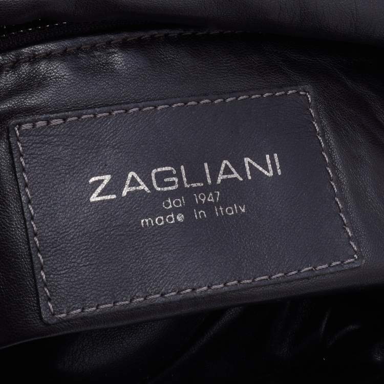 Pre Owned Zagliani Metallic Gunmetal Python Envelope Shoulder Bag