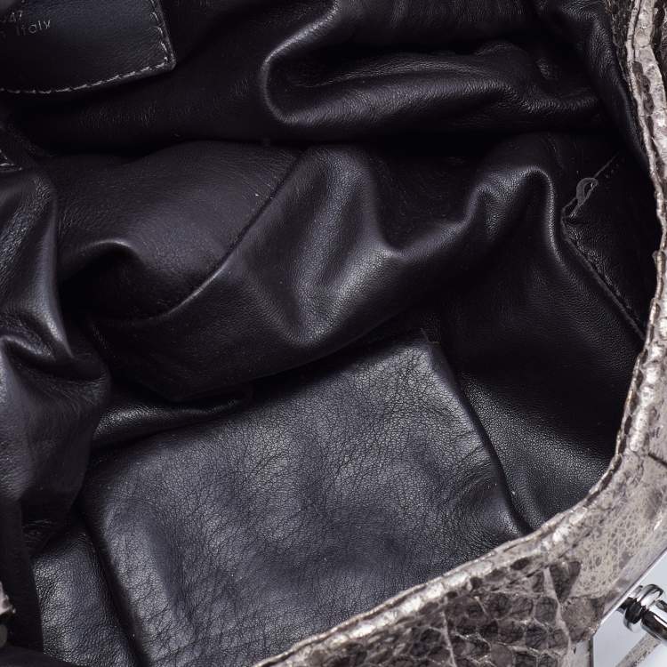 Pre Owned Zagliani Metallic Gunmetal Python Envelope Shoulder Bag