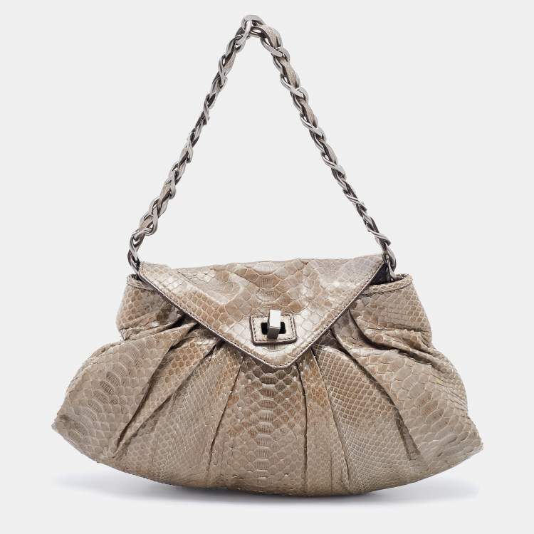 Pre Owned Zagliani Grey Python Leather Envelope Flap Shoulder Bag