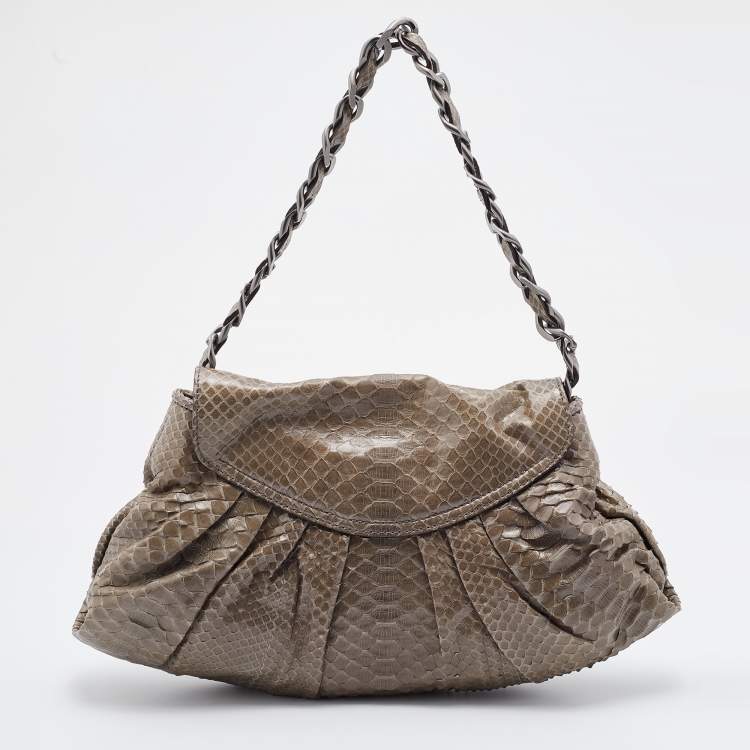 Pre Owned Zagliani Grey Python Leather Envelope Flap Shoulder Bag