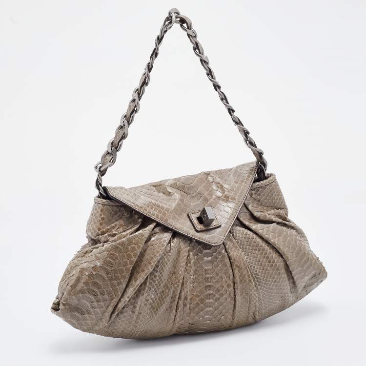 Pre Owned Zagliani Grey Python Leather Envelope Flap Shoulder Bag