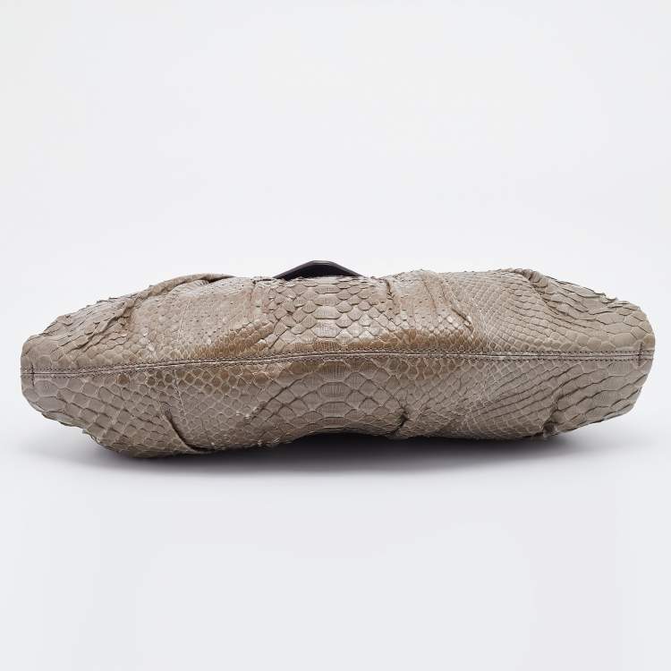 Pre Owned Zagliani Grey Python Leather Envelope Flap Shoulder Bag