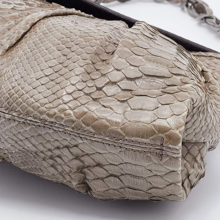 Pre Owned Zagliani Grey Python Leather Envelope Flap Shoulder Bag