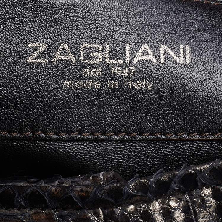 Pre Owned Zagliani Silver Python Flap Hobo