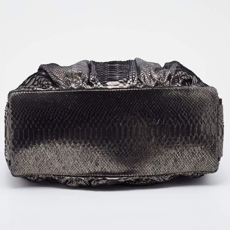 Pre Owned Zagliani Silver Python Flap Hobo