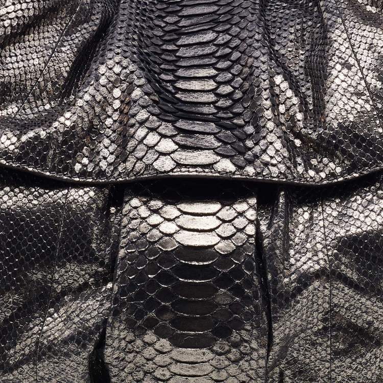 Pre Owned Zagliani Silver Python Flap Hobo