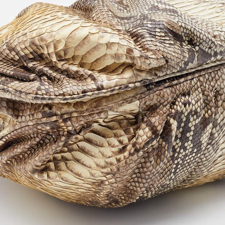 Pre Owned Zagliani Cream/Brown Python Leather Puffy Satchel