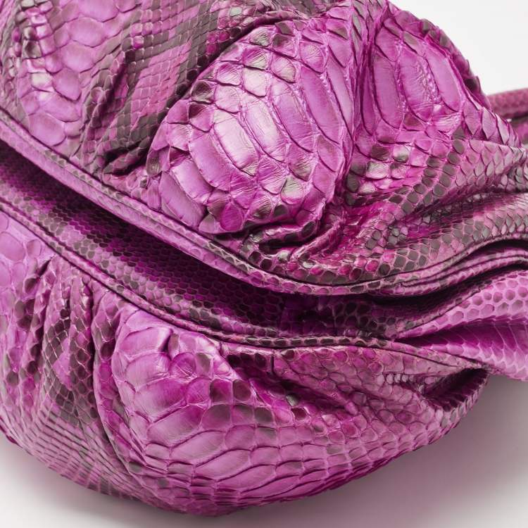 Pre Owned Zagliani Magenta Python Medium Puffy Hobo