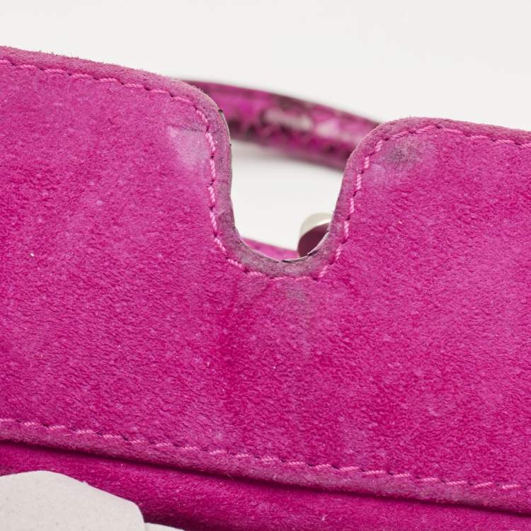 Pre Owned Zagliani Magenta Python Medium Puffy Hobo
