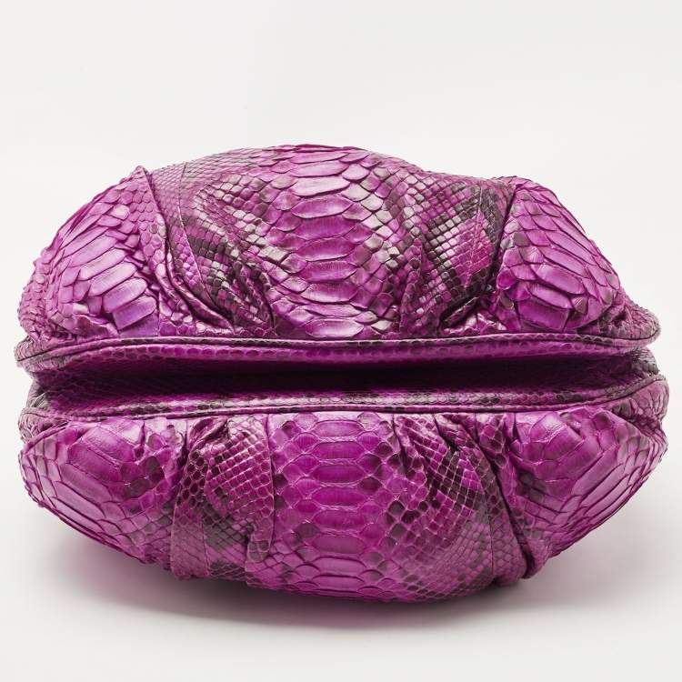 Pre Owned Zagliani Magenta Python Medium Puffy Hobo