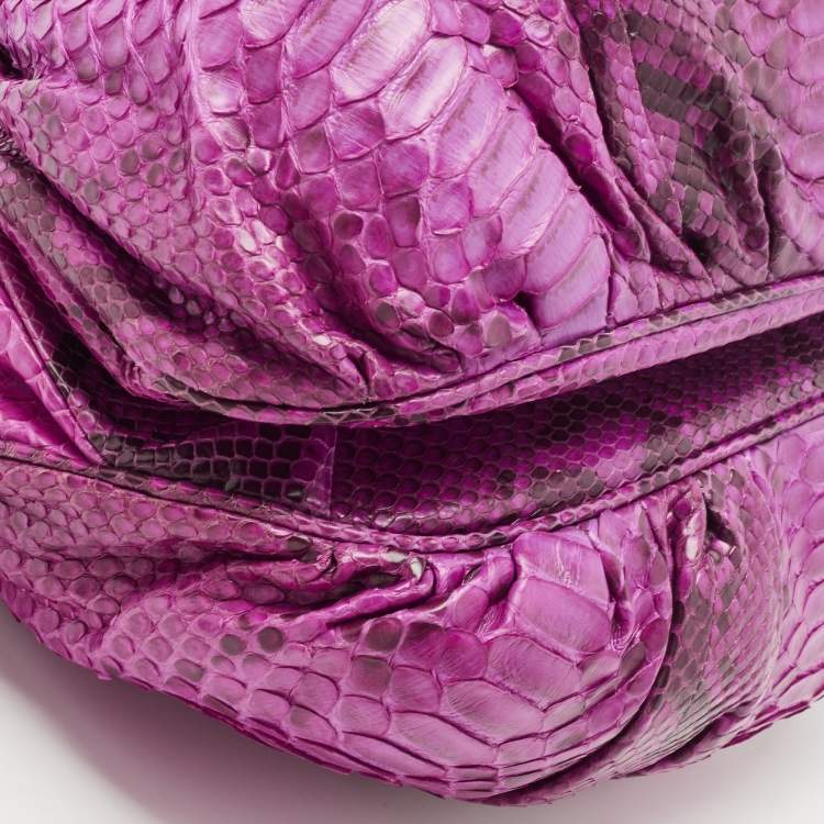 Pre Owned Zagliani Magenta Python Medium Puffy Hobo